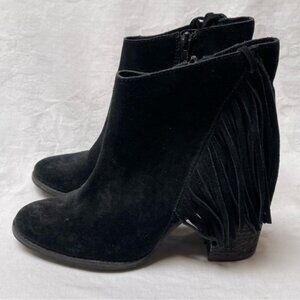 Arturo Chiang Booties Womens 6.5 Black Suede Boots Fringe Fall Block Heels Goth
